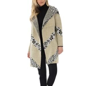 [BCBG Maxsport] Oversized Open Front Chunky Knit Draped Leopard Cardigan Small S